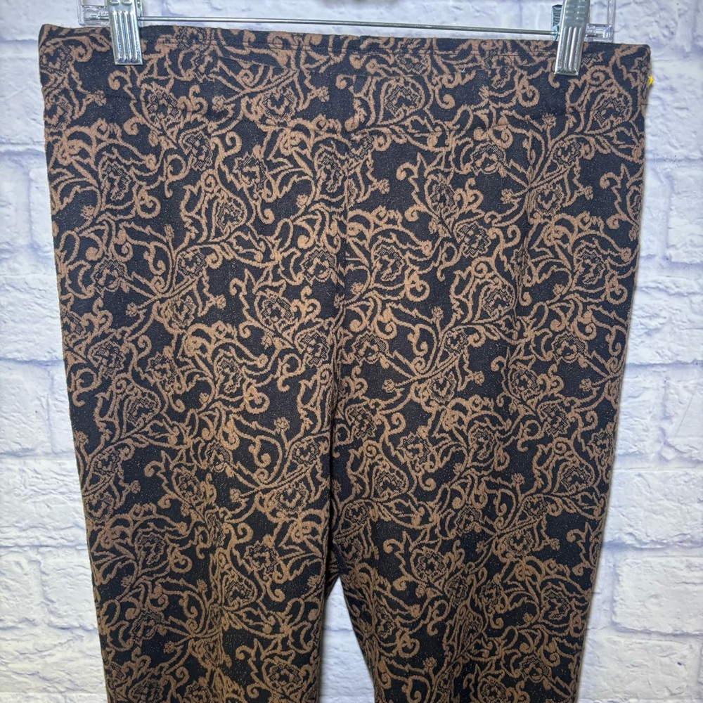 Soft Surroundings ankle pants PM pull on stretch gold black geometric floral